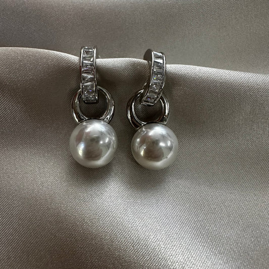 Aretes Baguete Perla Rodio